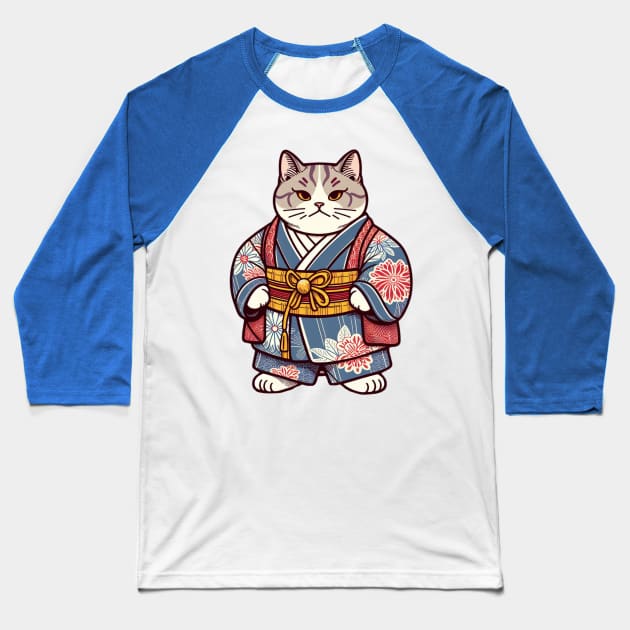 Japanese sumo cat Baseball T-Shirt by Japanese Fever